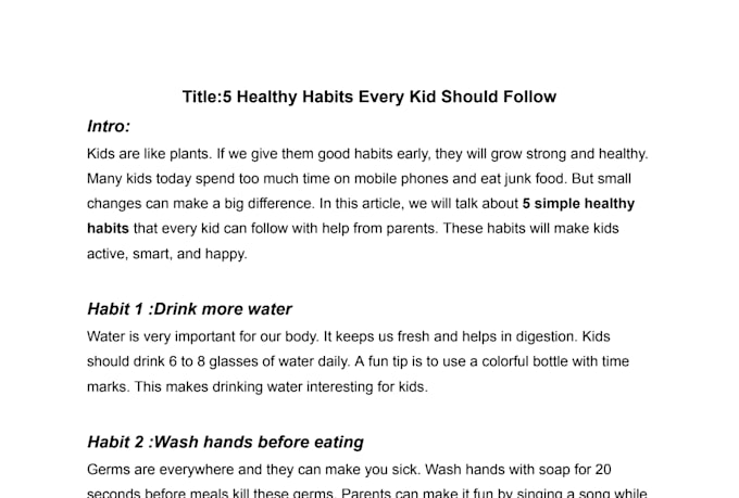 write SEO kids health and nutrition articles for parents